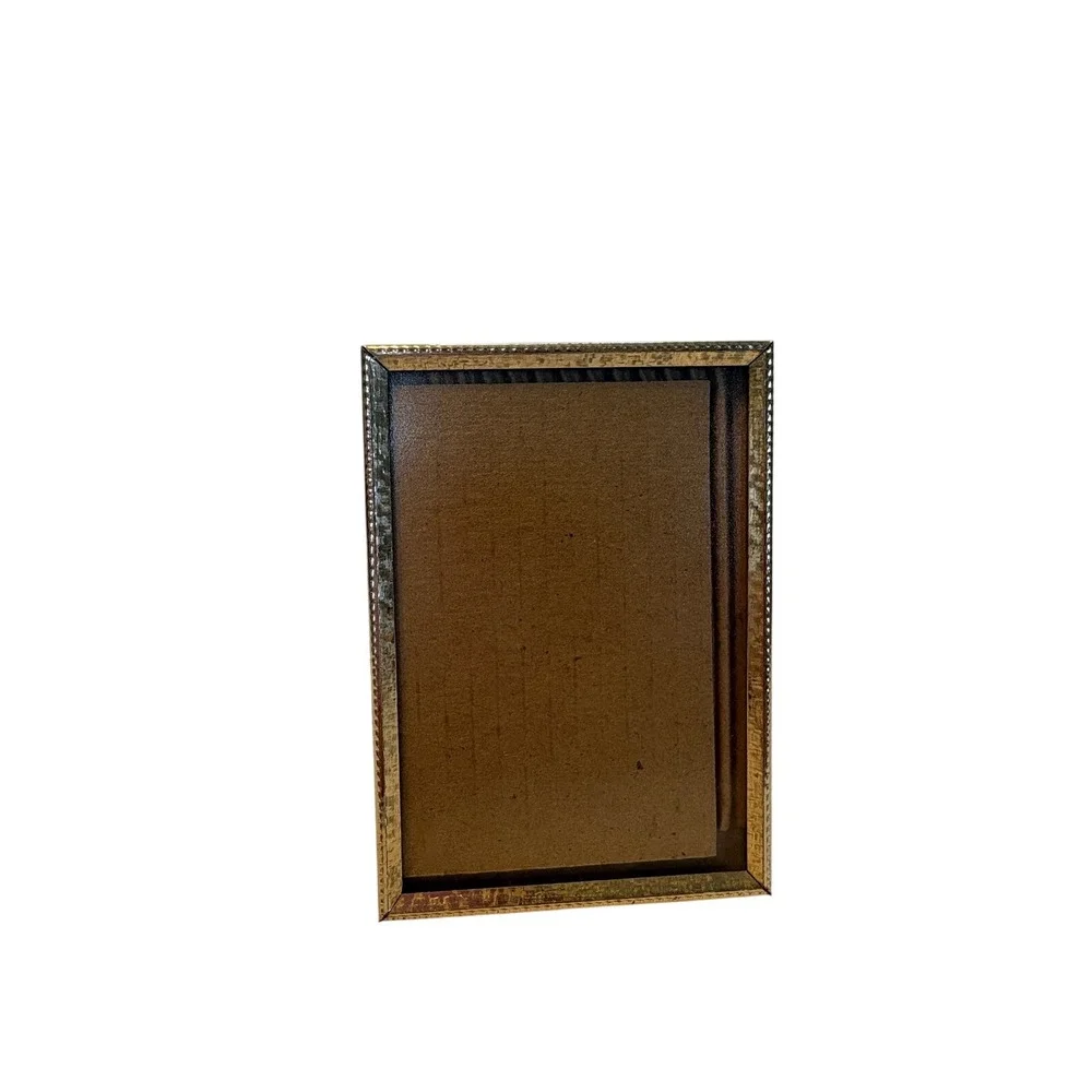 Vintage‎ Gold Tone Beaded Edge Metal Picture Frame 3.5x5 Tabletop Easel Back